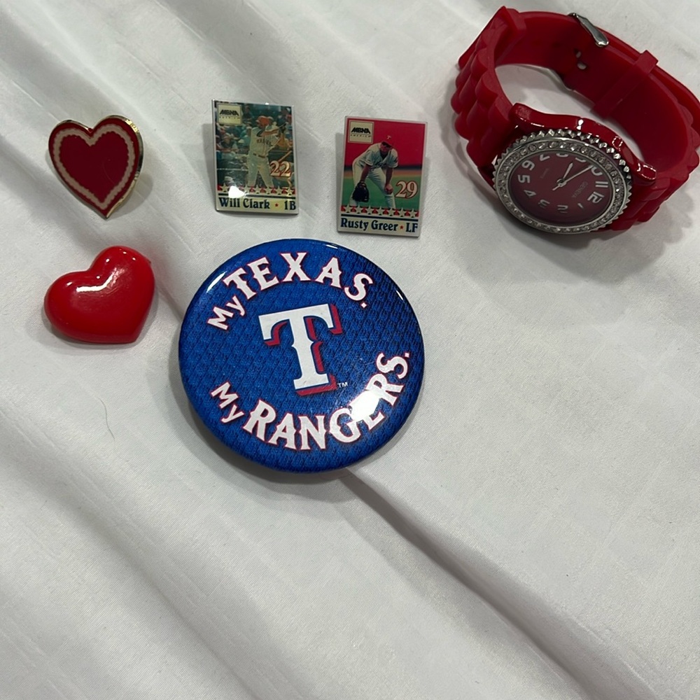 Texas rangers red white and blue pins and red watch